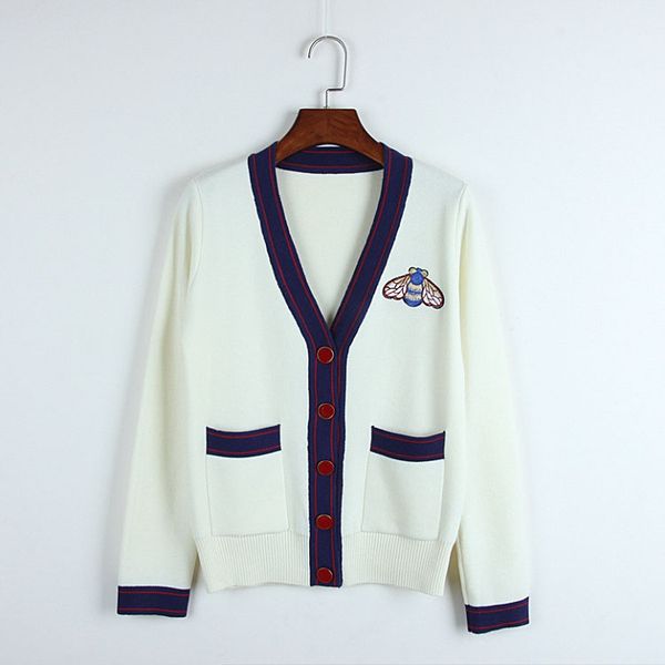 women sweaters autumn spring 2020 v-neck bees embroidered contrast color double cardigan designer sweater women thick sweater coat size s-l, White;black
women sweaters autumn spring 2020 v-neck bees embroidered contrast color double cardigan designer sweater women thick sweater coat size s-l, White;black