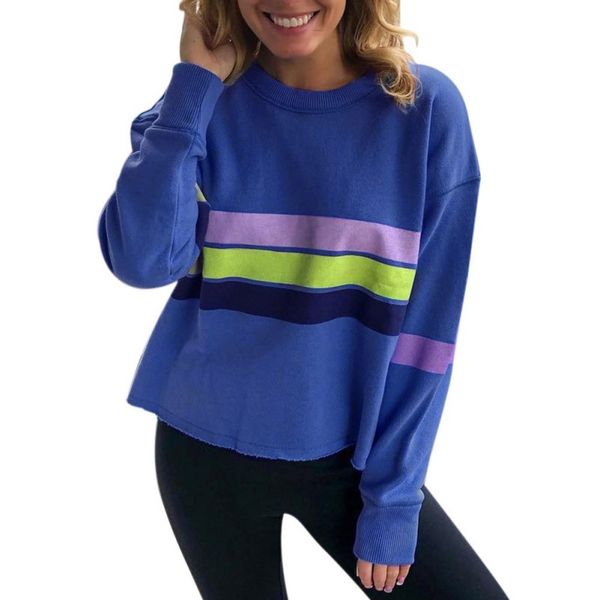 women cotton round collar patchwork striped printed sweatshirt autumn causal loose long sleeve pullover hoodies s1, Black 
women cotton round collar patchwork striped printed sweatshirt autumn causal loose long sleeve pullover hoodies s1, Black
