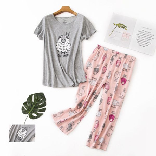 100% cotton pajamas set short sleeve t-shirt long pants 2piece/set summer pyjama big size mom home sleepwear, Black;red
100% cotton pajamas set short sleeve t-shirt long pants 2piece/set summer pyjama big size mom home sleepwear, Black;red