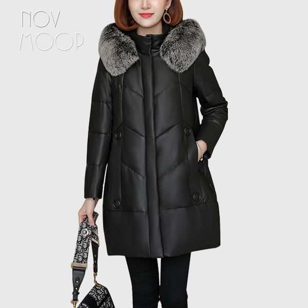 novmoop office lady winter black fur collar sheepskin genuine leather hooded down coat veste femme piumino donna lt2957
novmoop office lady winter black fur collar sheepskin genuine leather hooded down coat veste femme piumino donna lt2957