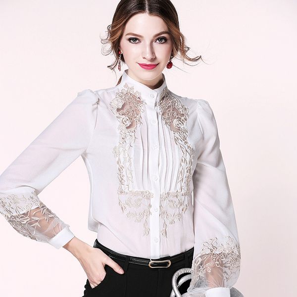 womens designer shirt season slim slimming heavy embroidery court wind one-piece shirtols5, White 
womens designer shirt season slim slimming heavy embroidery court wind one-piece shirtols5, White