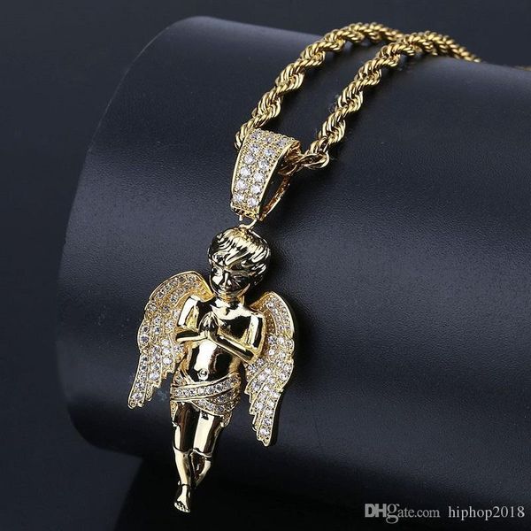 mens hip hop 18k gold plated pendant necklace iced out angle pendant necklace fashion necklace jewelry