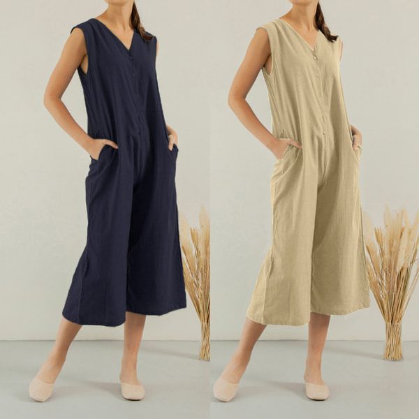 celmia plus size women cotton pockets long wide leg romper sleeveless dungaree bib overalls casual playsuit loose solid jumpsuit, Black;white
celmia plus size women cotton pockets long wide leg romper sleeveless dungaree bib overalls casual playsuit loose solid jumpsuit, Black;white