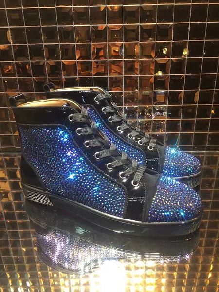 2020 red bottoms sneakers shoes for men casual women luxury mens blue crystal outdoors red bottom designer chaussures zapatillas size 35-46, Black