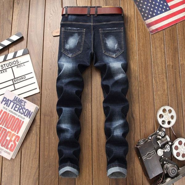 fashion elastic slim fit skinny straight mens jeans pants new design chinese style chic embroidery males full length trousers, Blue
fashion elastic slim fit skinny straight mens jeans pants new design chinese style chic embroidery males full length trousers, Blue