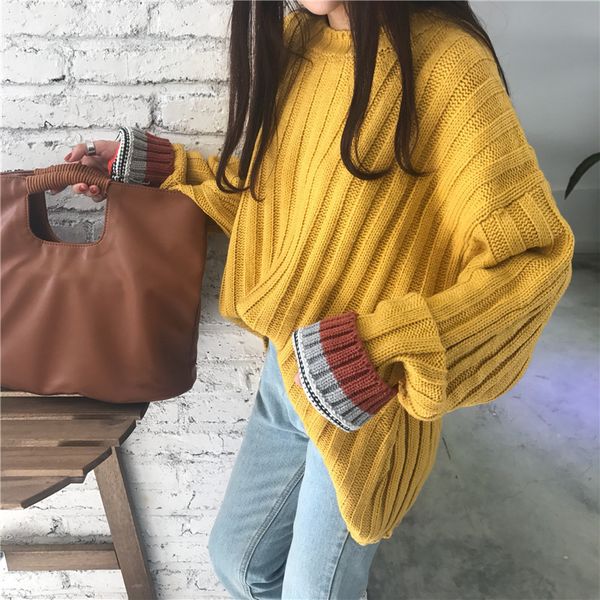 2019 new loose knit sweater for women coarse wool knitting jumper solid autumn winter knitwear casual female oversized sweaters, White;black
2019 new loose knit sweater for women coarse wool knitting jumper solid autumn winter knitwear casual female oversized sweaters, White;black