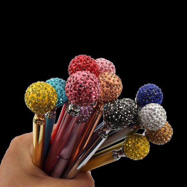 22 Color Big Diamond Crystal Pen Gem Ballpoint Pens Ring Wedding Metal Ballpen Kawaii Magical Pen Fashion School Office Supplies
