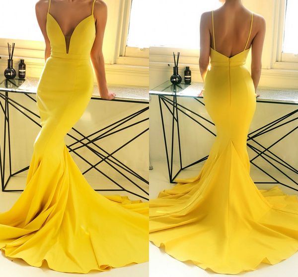 yellow mermaid prom dresses 2019 spaghetti straps court train backless formal dress evening wear vestidos de fiesta largos, Black
yellow mermaid prom dresses 2019 spaghetti straps court train backless formal dress evening wear vestidos de fiesta largos, Black