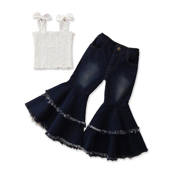 samgami toddler kid baby girl sling white + denims pants outfits clothes summer kids summer clothing set