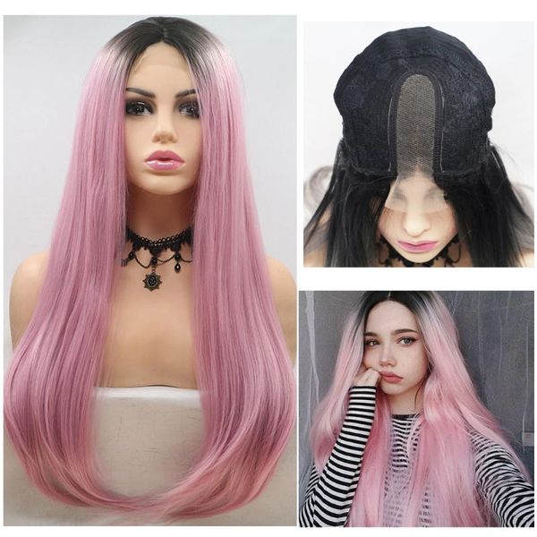 long straight hair pink color middle part lace wig ombre hair glueless heat resistant synthetic lace front wig for fashion women, Black
long straight hair pink color middle part lace wig ombre hair glueless heat resistant synthetic lace front wig for fashion women, Black