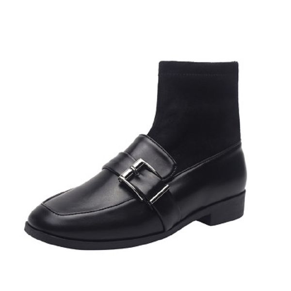 2019 winter new women's short boots wild warm and comfortable metal buckle stretch round flat women's boots korean version, Black
2019 winter new women's short boots wild warm and comfortable metal buckle stretch round flat women's boots korean version, Black