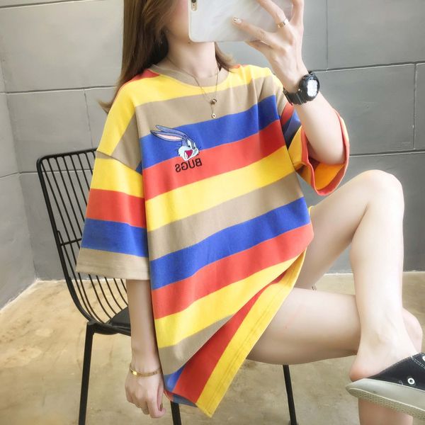 2020 striped short-sleeved women's t-shirt cotton cloth cotton cloth half-sleeve t-shirt midi loose embroidery top, White
2020 striped short-sleeved women's t-shirt cotton cloth cotton cloth half-sleeve t-shirt midi loose embroidery top, White