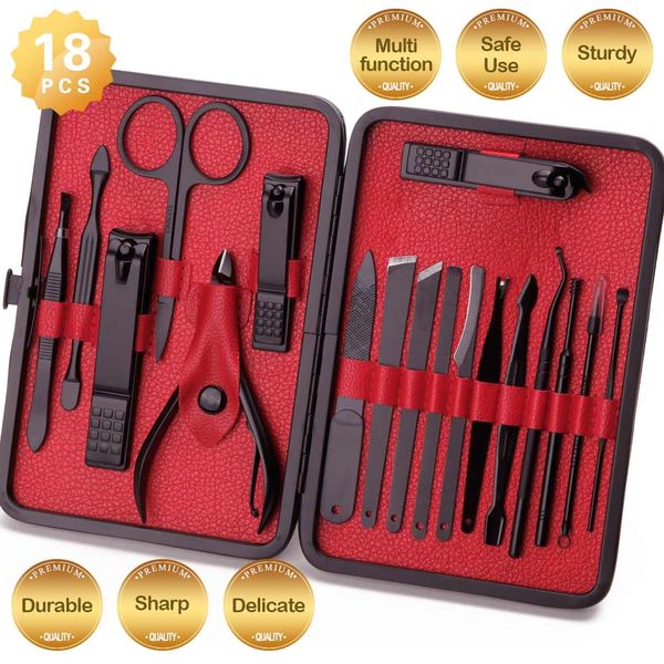 12/15/18pcs manicure set stainless steel nail scissors pedicure kit with black leather travel case ingrown nail file clippers
12/15/18pcs manicure set stainless steel nail scissors pedicure kit with black leather travel case ingrown nail file clippers