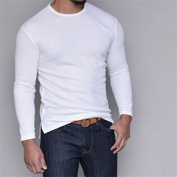 style mens designer tshirt casual solid color long sleeve crew neck split tshirt basic style mens clothing, White;black
style mens designer tshirt casual solid color long sleeve crew neck split tshirt basic style mens clothing, White;black