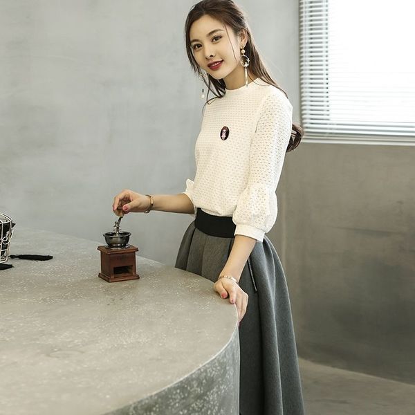 with brooch two piece set women dress suit casual blouse and vintage elastic waist embroidery dress set, Black;gray
with brooch two piece set women dress suit casual blouse and vintage elastic waist embroidery dress set, Black;gray