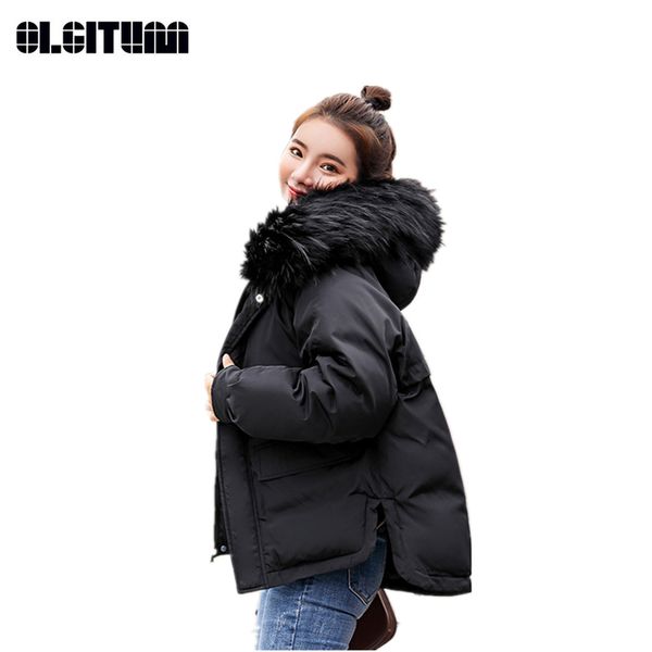 olgitum new 2018 winter women cotton korean hooded jacket short large fur collar slim cotton jacket, Black
olgitum new 2018 winter women cotton korean hooded jacket short large fur collar slim cotton jacket, Black