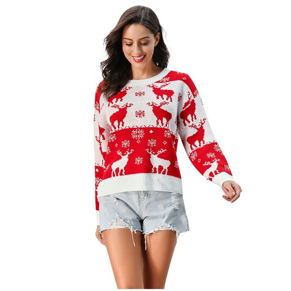 women christmas geometric pattern o-neck pullover elk snowflake sweater, Black;blue
women christmas geometric pattern o-neck pullover elk snowflake sweater, Black;blue