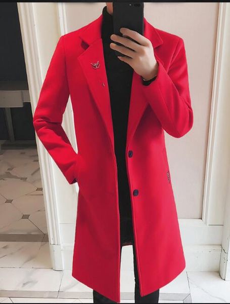 autumn and winter plus cotton thick woolen coat men's slim long trench coat, Black 
autumn and winter plus cotton thick woolen coat men's slim long trench coat, Black
