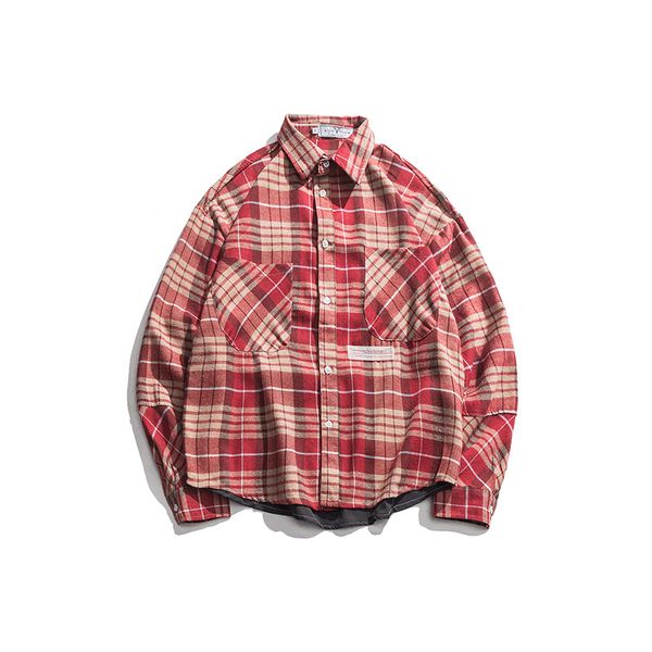 2019 spring new men's shirt japanese loose tide brandplaid color matching camisas cotton punk style turn-down collar, White;black
2019 spring new men's shirt japanese loose tide brandplaid color matching camisas cotton punk style turn-down collar, White;black