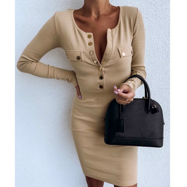 women autumn bodycon buttoned dress long sleeve round neck streetwear casual club females fashion 2019 new, Black;gray
women autumn bodycon buttoned dress long sleeve round neck streetwear casual club females fashion 2019 new, Black;gray