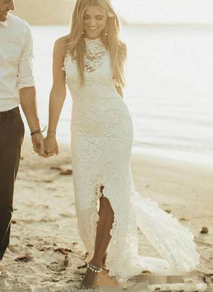 full lace mermaid beach wedding dresses front split long applique sweep train sheer jewel neck summer bohemian bridal gowns custom made, White
full lace mermaid beach wedding dresses front split long applique sweep train sheer jewel neck summer bohemian bridal gowns custom made, White