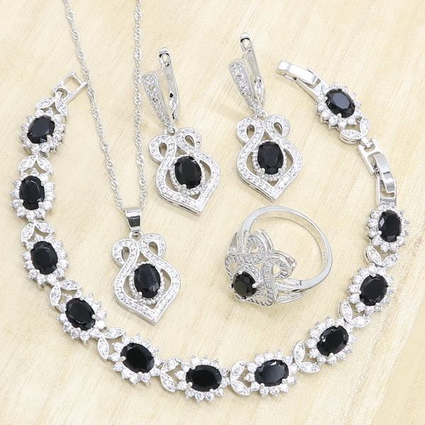 925 sliver women wedding jewelry sets black semi-precious bracelets necklace pendant earrings rings gift box, Silver
925 sliver women wedding jewelry sets black semi-precious bracelets necklace pendant earrings rings gift box, Silver