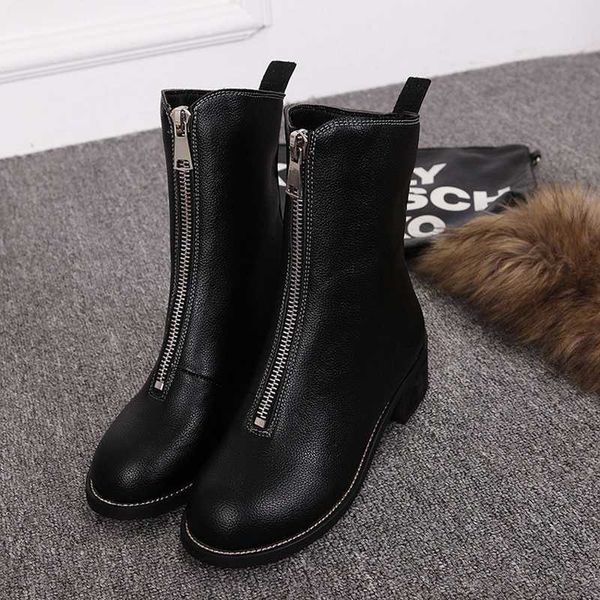 2019 autumn/winter boots women's and front zipper ankle boots leather fashion black women's size