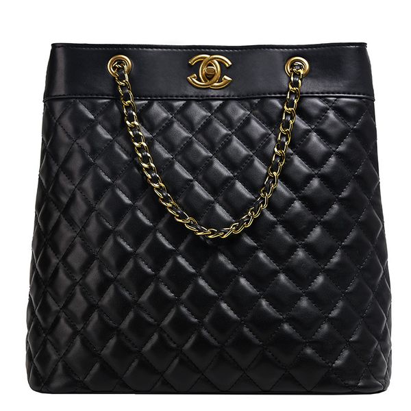 

temperament joker classic popular high-capacity bag handbag 2019 new fashion wild texture lingge chain shoulder messenger bag1, Black