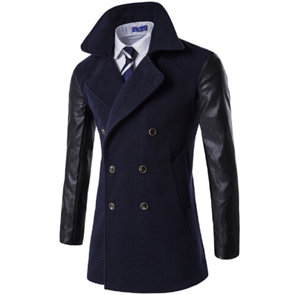2018 classic men's woolen coat pu leather sleeve jackets autumn casual basic coats slim overcoat double, Black
2018 classic men's woolen coat pu leather sleeve jackets autumn casual basic coats slim overcoat double, Black