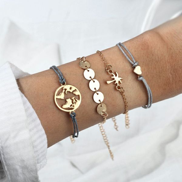 2019 fashion bracelet for women golden map coconut tree heart-shaped 4 pcs bracelet summer gift for birthday friends, Black
2019 fashion bracelet for women golden map coconut tree heart-shaped 4 pcs bracelet summer gift for birthday friends, Black