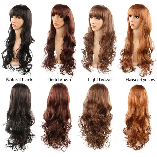 women long cosplay synthetic body wave hair full side bang chemical dyed partial fiber heat resistant wig, Black
women long cosplay synthetic body wave hair full side bang chemical dyed partial fiber heat resistant wig, Black