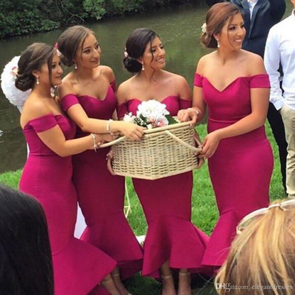 off shoulder short sleeves mermaid bridesmaids dresses high low formal maid of honor simple wedding guest dress custom made, White;pink
off shoulder short sleeves mermaid bridesmaids dresses high low formal maid of honor simple wedding guest dress custom made, White;pink