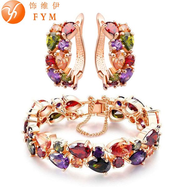 fym rose gold color jewelry sets for women party mona lisa colorful crystal bracelet earrings multicolor jewelry set wholesale, Silver
fym rose gold color jewelry sets for women party mona lisa colorful crystal bracelet earrings multicolor jewelry set wholesale, Silver