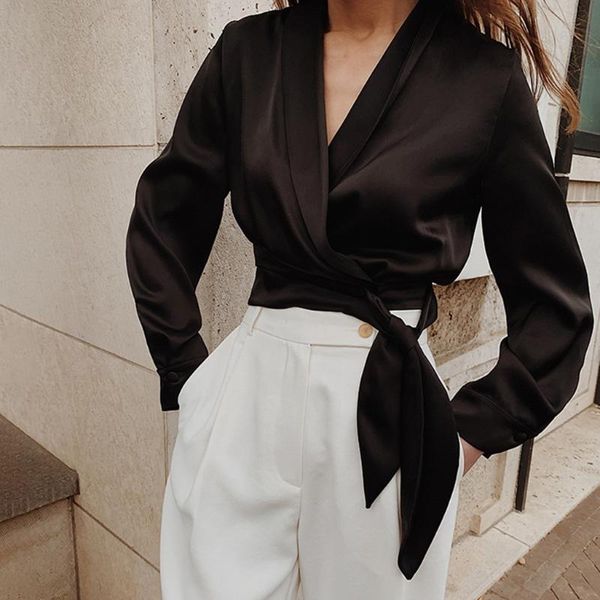 women crop blouse slik deep v neck black shirt 2020 spring summer long sleeve wrap blouse ladies elegant top, White
women crop blouse slik deep v neck black shirt 2020 spring summer long sleeve wrap blouse ladies elegant top, White