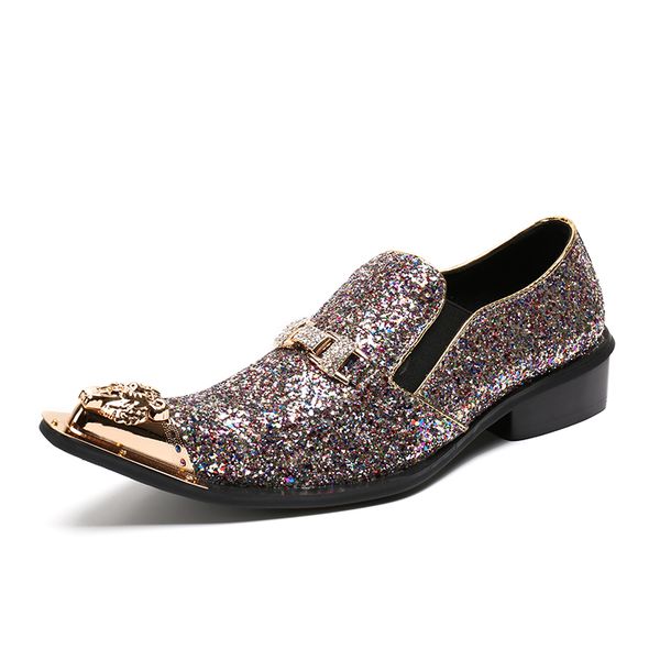 men shoes new style genuine leather loafers pointed toe metal tip shinny glitter men wedding shoes fashion loafers luxury, Black
men shoes new style genuine leather loafers pointed toe metal tip shinny glitter men wedding shoes fashion loafers luxury, Black