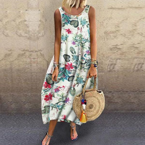 dress for women vintage bohemian loose summer dress print floral sleeveless o-neck straps party night dresses, Black;gray
dress for women vintage bohemian loose summer dress print floral sleeveless o-neck straps party night dresses, Black;gray