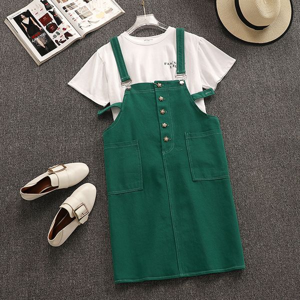 women sets summer new short sleeve letter pattern t-shirts+buttons pockets denim suspender skirts 2-pieces sets, White
women sets summer new short sleeve letter pattern t-shirts+buttons pockets denim suspender skirts 2-pieces sets, White