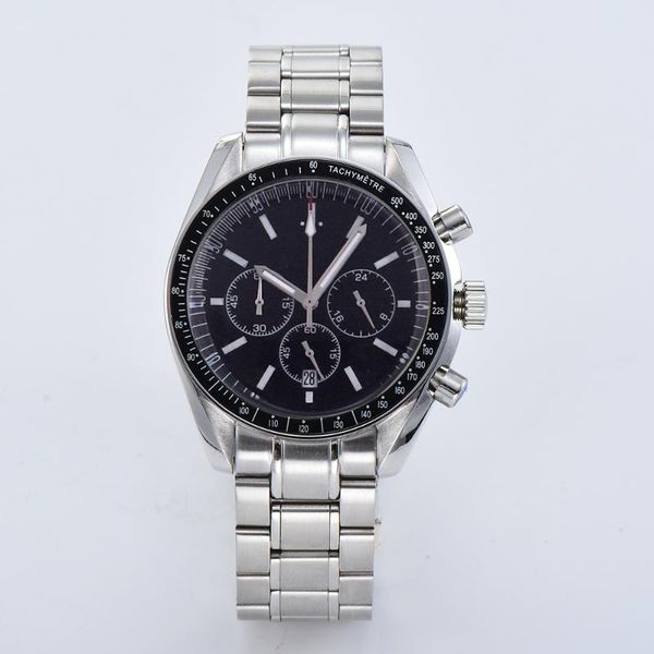 40mm chronograph watch luminous hands japan vk quartz black dial steel strap bracelet date multifunction men watch, Slivery;brown
40mm chronograph watch luminous hands japan vk quartz black dial steel strap bracelet date multifunction men watch, Slivery;brown