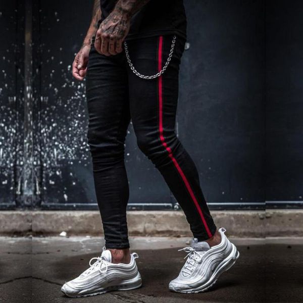 2019 mens side stripe skinny fit black denim jeans hip hop streetwear solid color plus size slim fit lightweight cotton for men, Blue
2019 mens side stripe skinny fit black denim jeans hip hop streetwear solid color plus size slim fit lightweight cotton for men, Blue