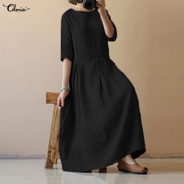 vintage women linen summer dress 2018 celmia half sleeve solid loose long dress retro casual beach vestido robe femme plus size, White;black
vintage women linen summer dress 2018 celmia half sleeve solid loose long dress retro casual beach vestido robe femme plus size, White;black