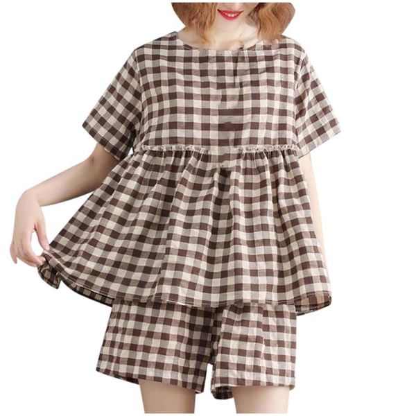 women blouses 2pcs o-neck short sleeve short pant suit plaid fashion +pants set plus size ropa de verano mujer 2020 #lr3, White
women blouses 2pcs o-neck short sleeve short pant suit plaid fashion +pants set plus size ropa de verano mujer 2020 #lr3, White