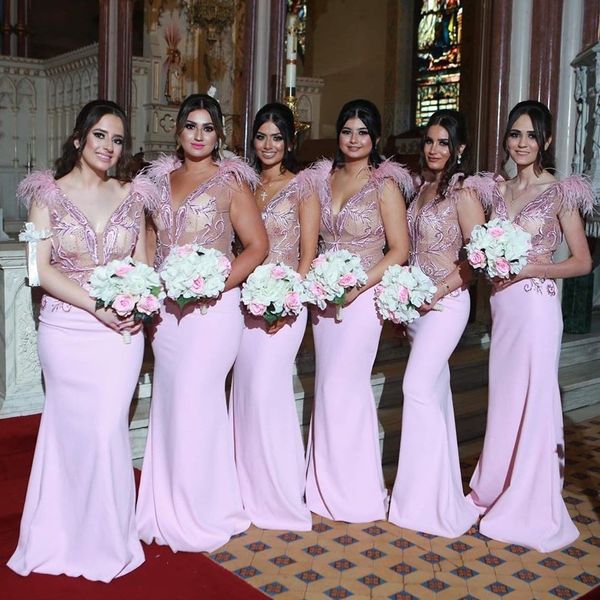 fashion feather mermaid bridesmaid dresses v neck beaded trumpet wedding guest dress floor length satin appliqued maid of honor gowns, White;pink
fashion feather mermaid bridesmaid dresses v neck beaded trumpet wedding guest dress floor length satin appliqued maid of honor gowns, White;pink