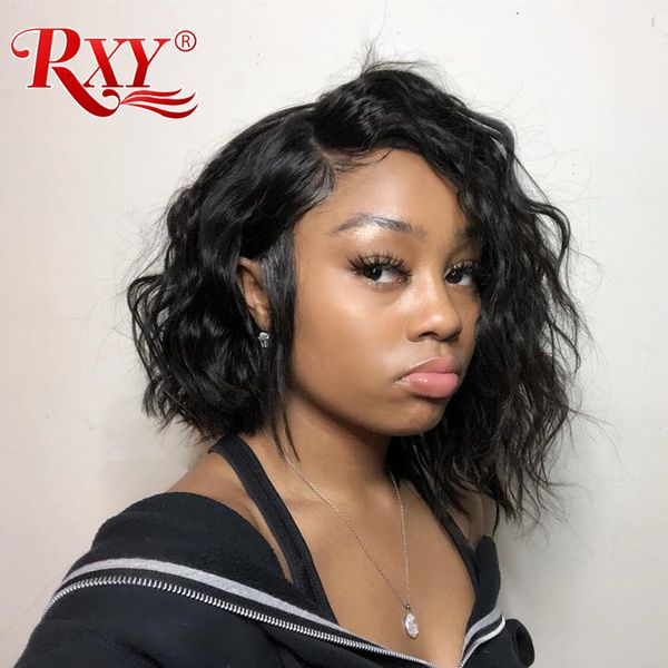 peruvian short bob human hair wigs natural wave 13x6 lace frontal wigs with baby hair glueless lace wigs for black women peruvian curly, Black;brown