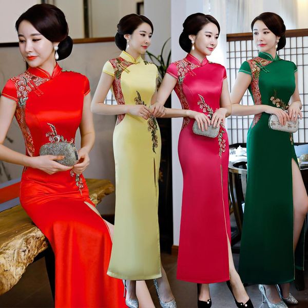 size 4xl mermaid embroidery elegant stage show high split silm qipao chinese traditional women dress vintage lady cheongsam, Red
size 4xl mermaid embroidery elegant stage show high split silm qipao chinese traditional women dress vintage lady cheongsam, Red