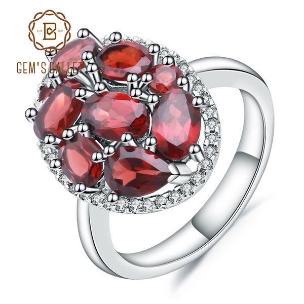 

gem's ballet 925 sterling silver cocktail ring natural red garnet gemstone engagement rings for women fine jewelry, Golden;silver