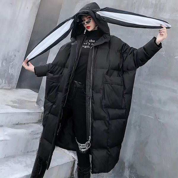 women winter oversized bat sleeve lovely long ears hooded parka cotton padded jacket female streetwear thick long coat overcoat, Black
women winter oversized bat sleeve lovely long ears hooded parka cotton padded jacket female streetwear thick long coat overcoat, Black