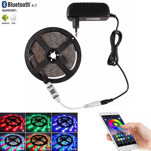 5m 2835 rgb ribbon led strip lights dc 12v waterproof neon diode tape tiras fita led +bluetooth /music remote controller adapter 
5m 2835 rgb ribbon led strip lights dc 12v waterproof neon diode tape tiras fita led +bluetooth /music remote controller adapter
