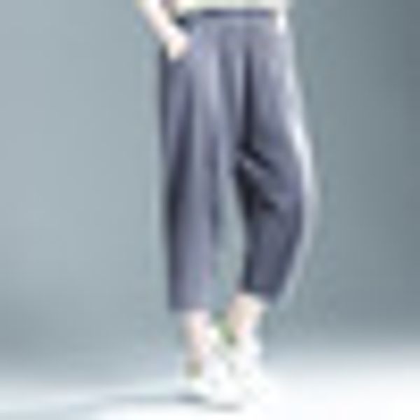 women's casual pants solid color elastic waist pocket haren pants cropped loose trousers, Black
women's casual pants solid color elastic waist pocket haren pants cropped loose trousers, Black
