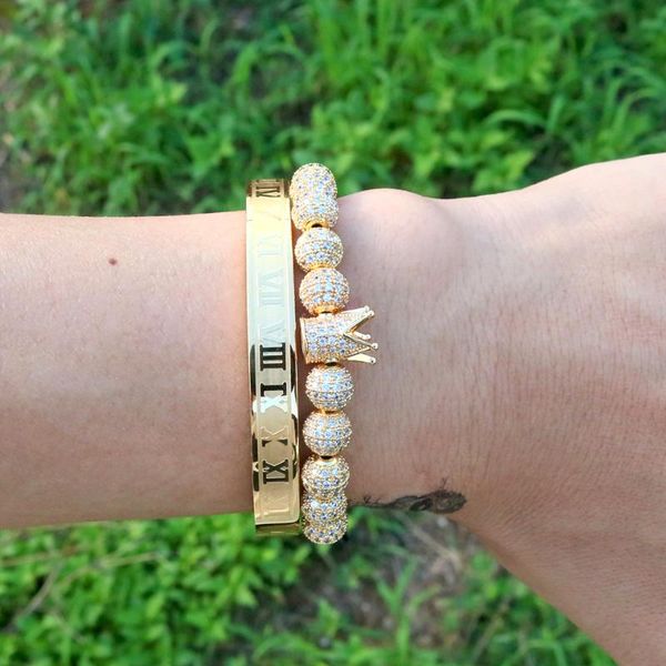 2pcs/set luxury copper beads king crown men bracelet stainless steel bangle cz ball macrame bracelets & bangles for men jewelry, Black
2pcs/set luxury copper beads king crown men bracelet stainless steel bangle cz ball macrame bracelets & bangles for men jewelry, Black