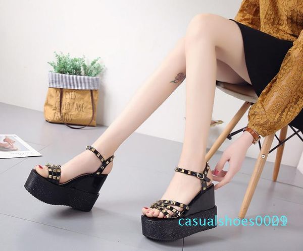 wedge sandals women summer thick bottom rivets word buckle casual muffin super high heel 12cm thick bottom fish mouth shoes c01 c29, Black
wedge sandals women summer thick bottom rivets word buckle casual muffin super high heel 12cm thick bottom fish mouth shoes c01 c29, Black